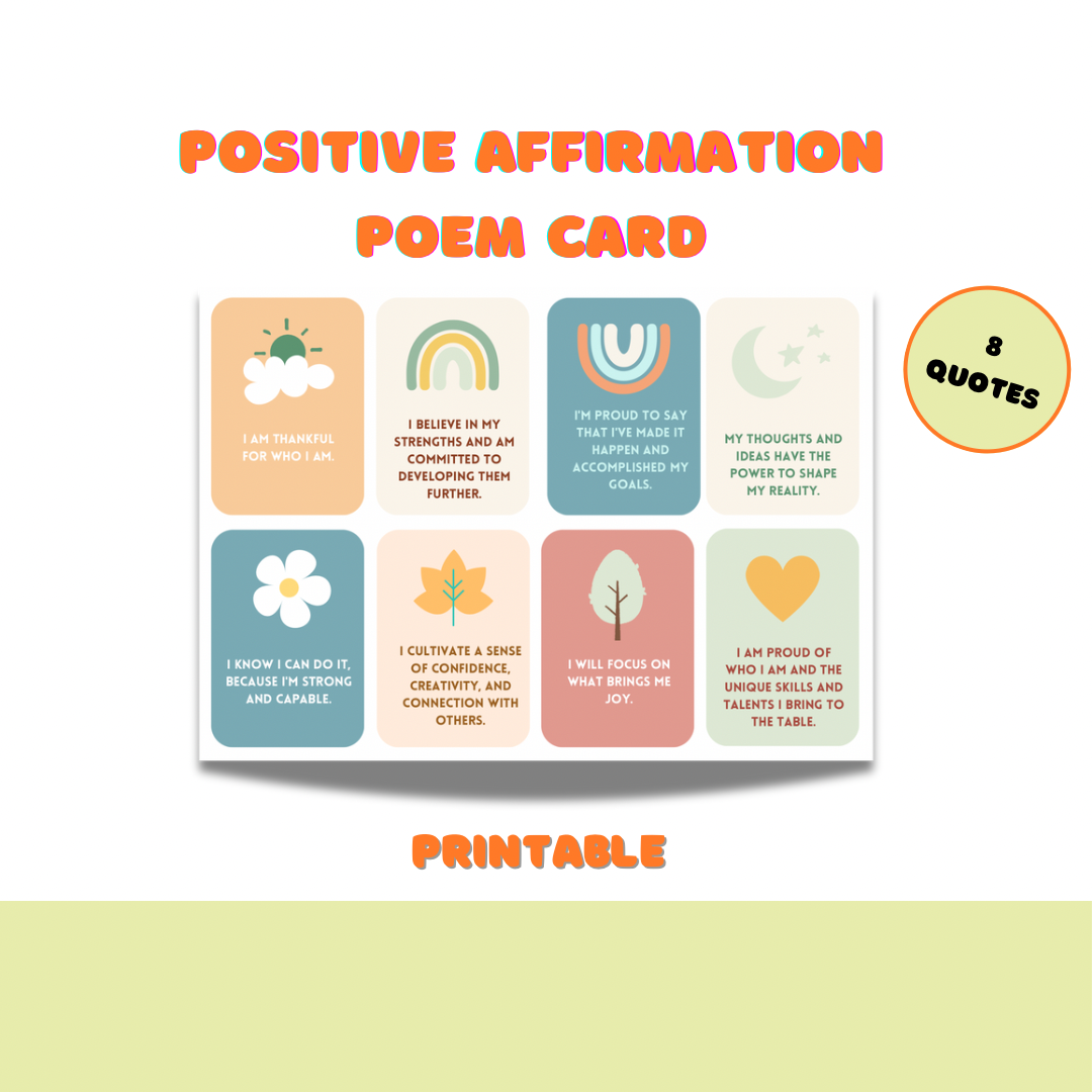 Printable Positive Affirmations poems -digital giftmindfulness card - Jassdigitalbasics # # Jassdigitalbasics