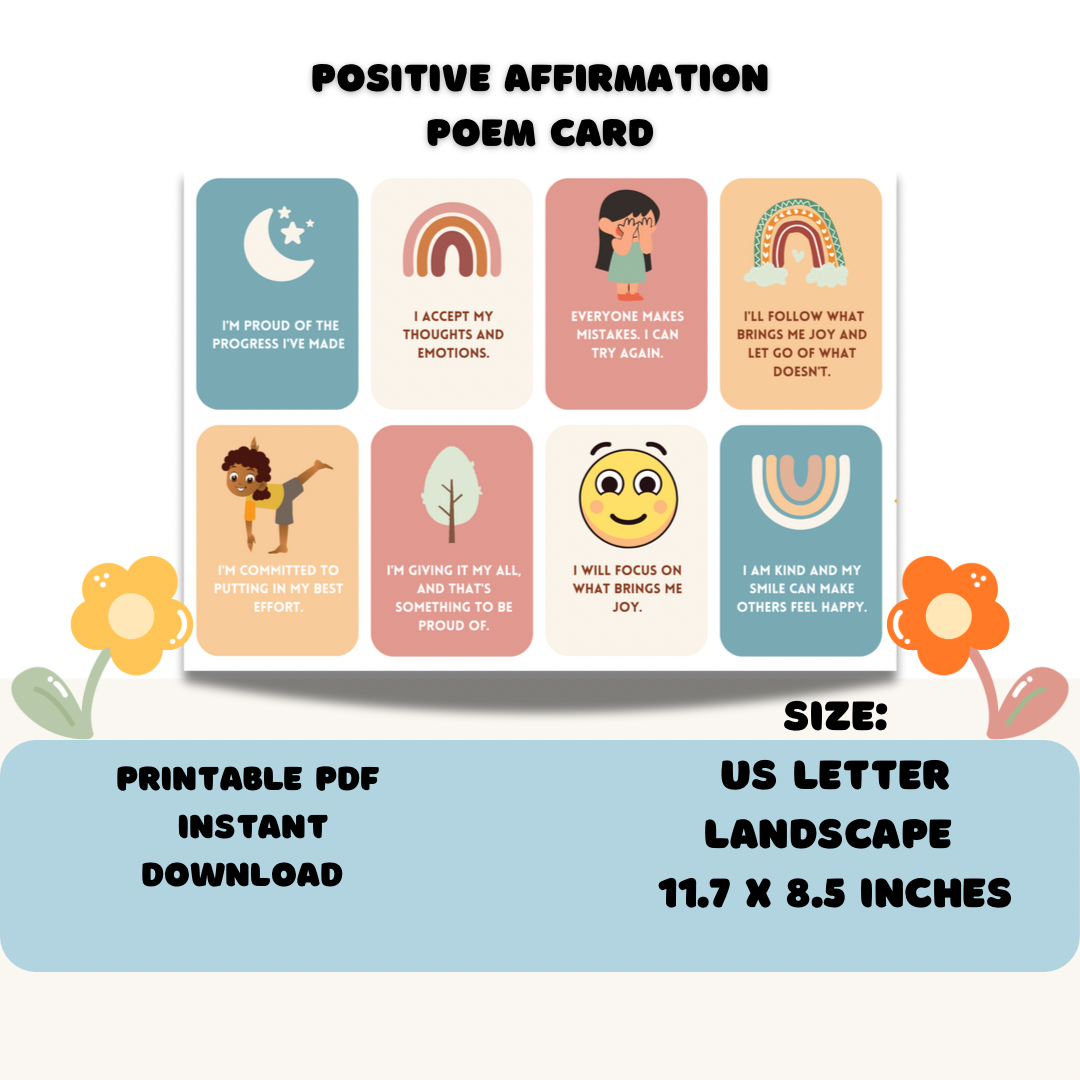 Printable Positive Affirmations poems card motivation kid affirmative card - Jassdigitalbasics # # Jassdigitalbasics