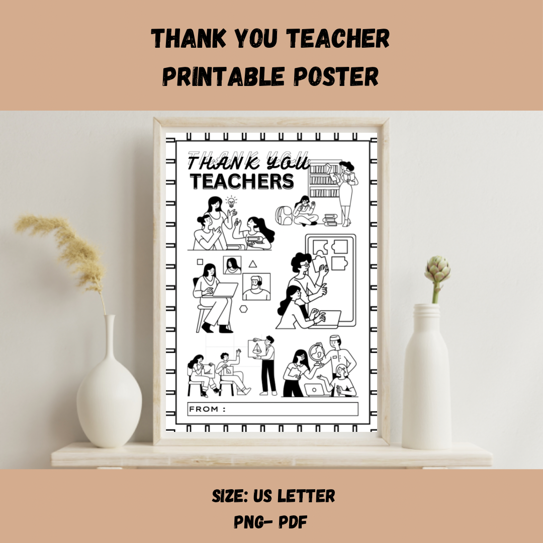 Printable Thank You Poster for Teacher-Appreciation Week Sign - Jassdigitalbasics # # Jassdigitalbasics