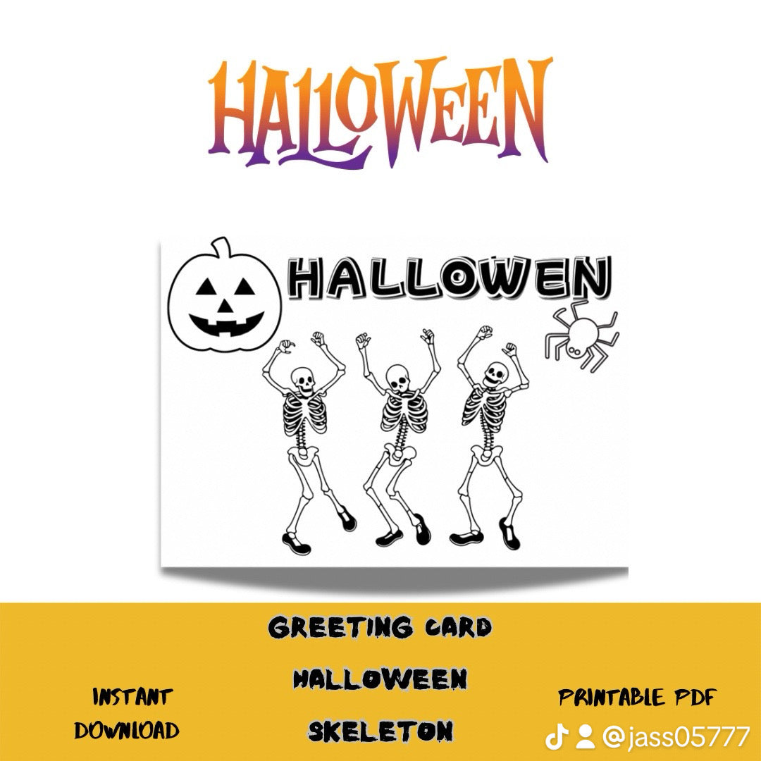 Greeting Halloween Skeleton card- Spooky Creepy Card, Halloween Gift-Greeting Card, - Jassdigitalbasics # # Jassdigitalbasics