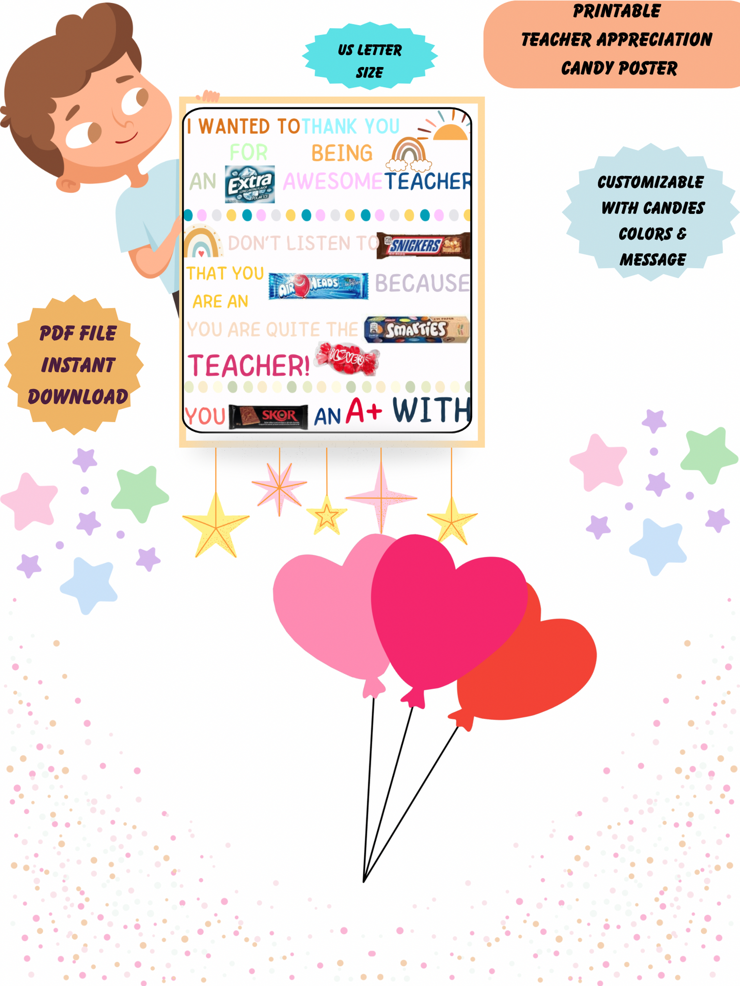 Printable Thank You Poster for Teacher-Appreciation Week Sign - Jassdigitalbasics # # Jassdigitalbasics