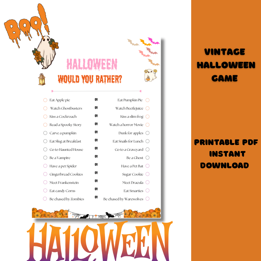 Halloween games printable-Would you Rather vintage -Digital Game for family party - Jassdigitalbasics # # Jassdigitalbasics