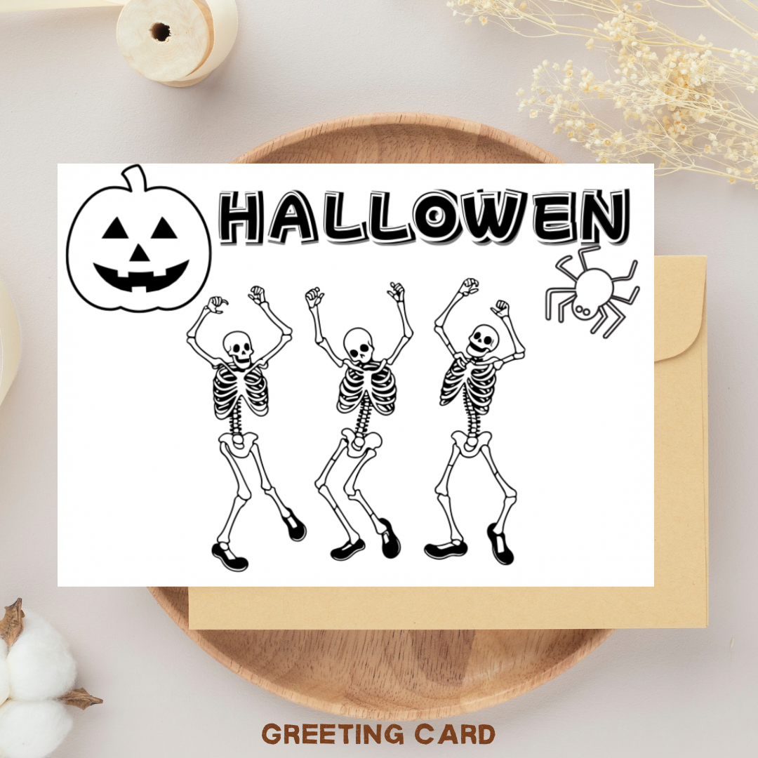 Greeting Halloween Skeleton card- Spooky Creepy Card, Halloween Gift-Greeting Card, - Jassdigitalbasics # # Jassdigitalbasics