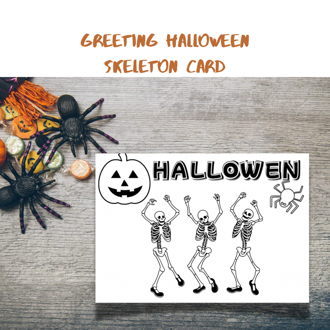 Greeting Halloween Skeleton card- Spooky Creepy Card, Halloween Gift-Greeting Card, - Jassdigitalbasics # # Jassdigitalbasics