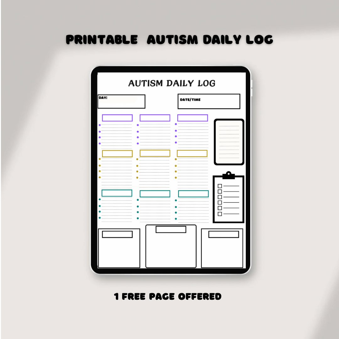 Printable Autism Daily Log, Autism Day Tracker, Autism Log Book - Jassdigitalbasics # # Jassdigitalbasics