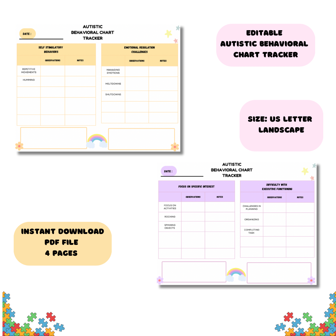 Editable Autistic Behavioral Tracker,Checklist Printable - Jassdigitalbasics # # Jassdigitalbasics