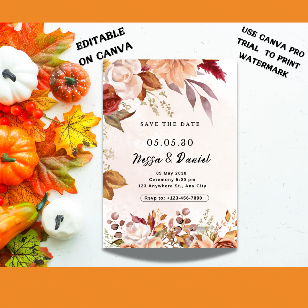 Autumn Fall wedding invitation -wedding invite template Rustic - Jassdigitalbasics # # Jassdigitalbasics