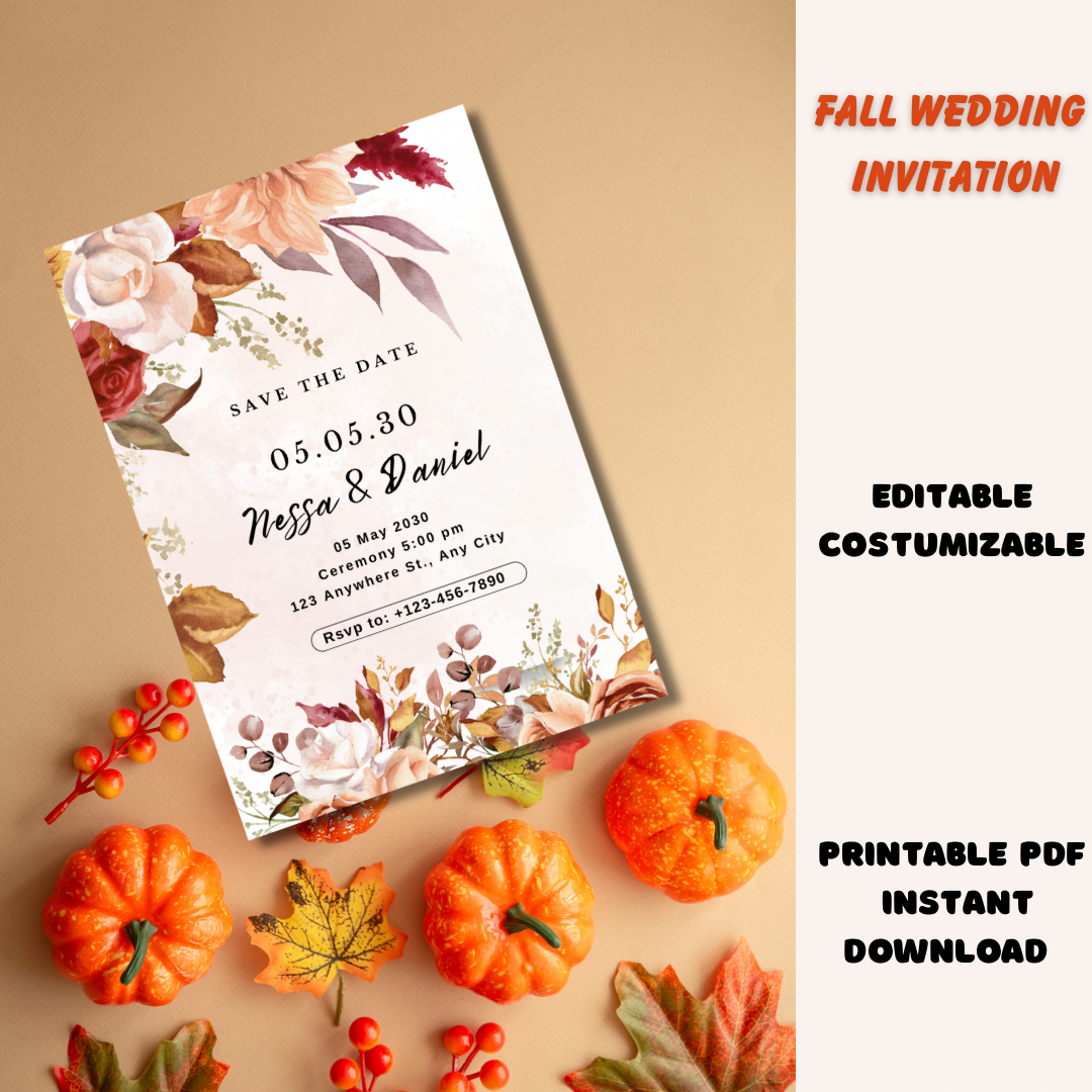 Autumn Fall wedding invitation -wedding invite template Rustic - Jassdigitalbasics # # Jassdigitalbasics