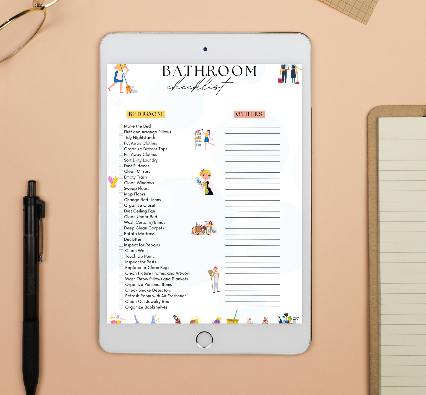 Editable Elegant Cleaning Check list Bundle, Bathroom, living room, bedroom, kitchen - Jassdigitalbasics # # Jassdigitalbasics