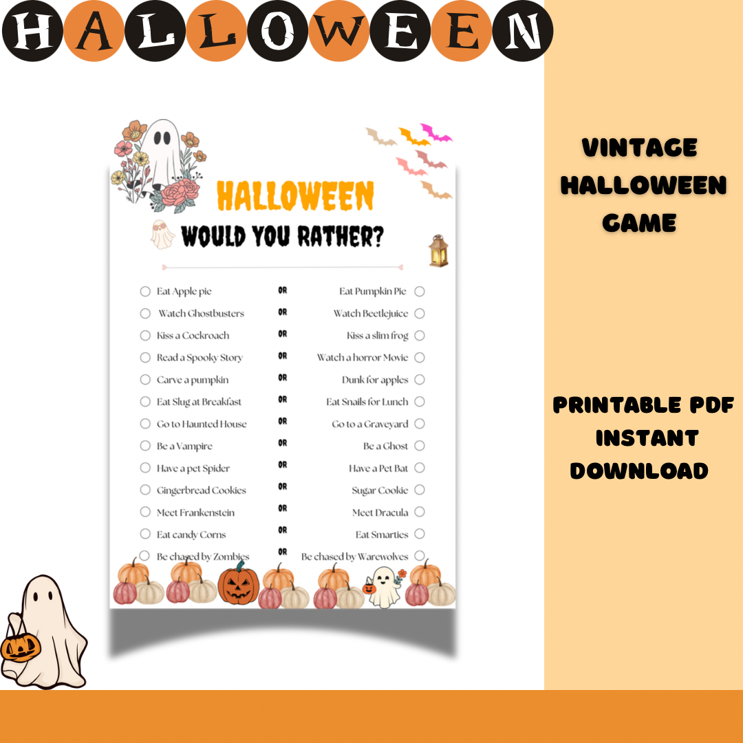 Would you Rather vintage Halloween games printable-Digital Game for kids teens and adults - Jassdigitalbasics # # Jassdigitalbasics