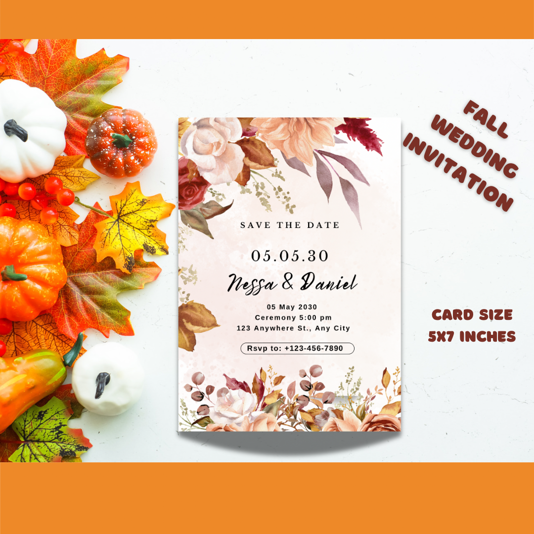 Autumn Fall wedding invitation -wedding invite template Rustic - Jassdigitalbasics # # Jassdigitalbasics
