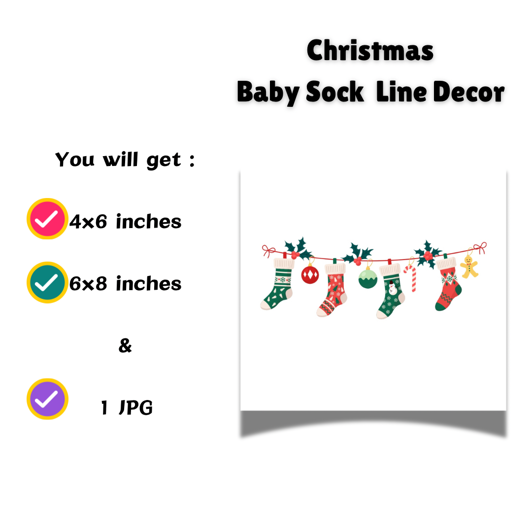 Christmas Baby Sock Line Decor Garland, Holiday Nursery Decoration, Festive Baby Room Decor - Jassdigitalbasics # # Jassdigitalbasics
