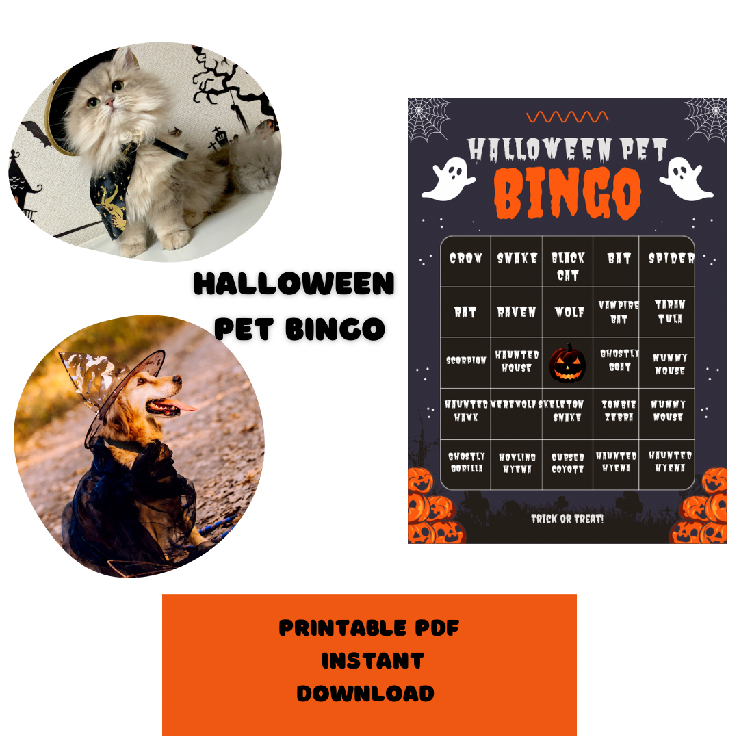 Halloween pet bingo card game- printable Game for kids teens and adult - Jassdigitalbasics # #