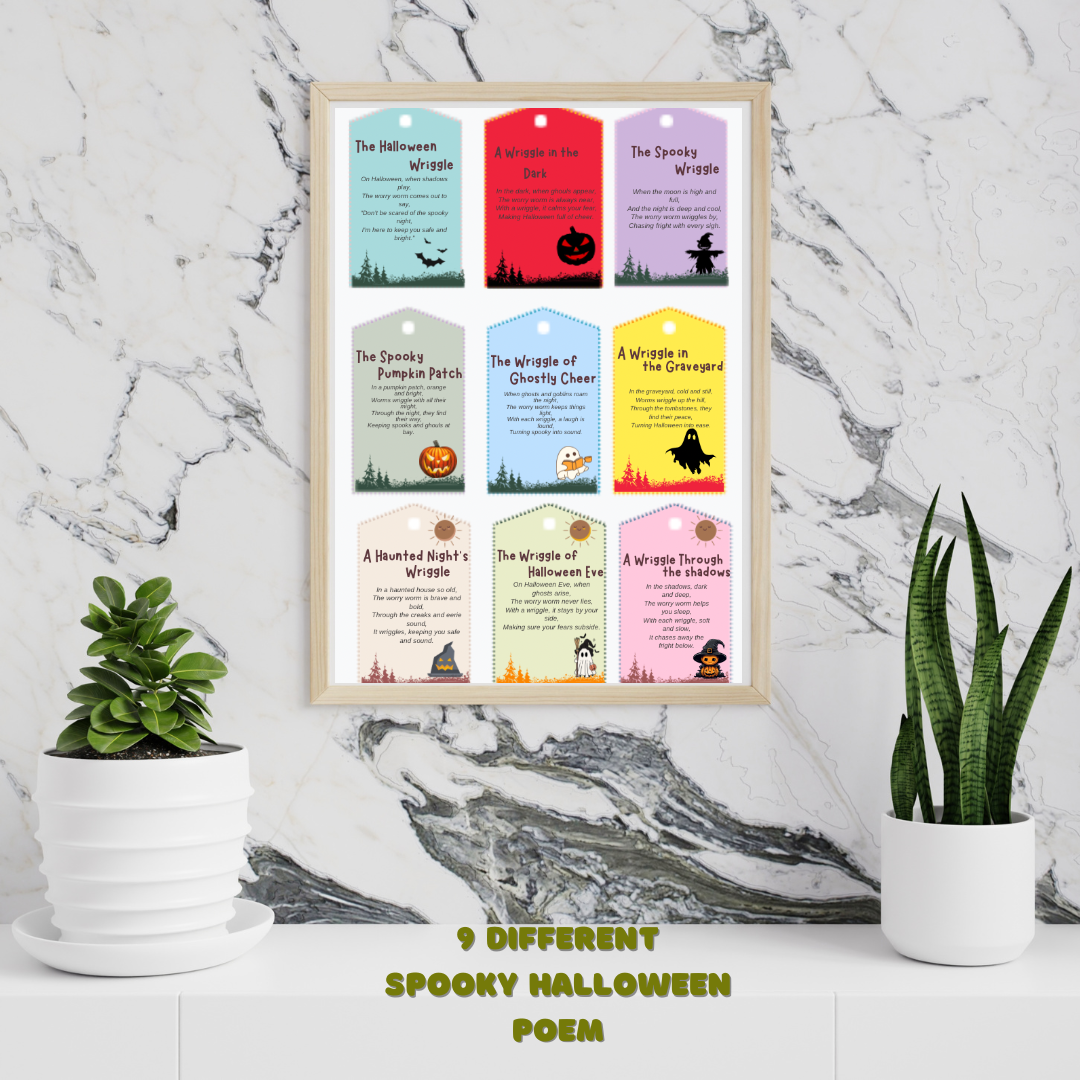 Set of 9 Colorful Spooky Halloween Poem Postcard Tags-Party Favor - Jassdigitalbasics # # Jassdigitalbasics