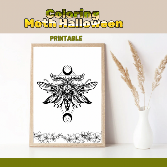 Halloween Coloring Moth Art Print- Spooky Wall Decor, Creepy Insect Illustration- Artwork Gift - Jassdigitalbasics # # Jassdigitalbasics