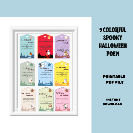 9 Colorful Spooky Halloween Poem Postcard-Gift Tags-Party Favor - Jassdigitalbasics # # Jassdigitalbasics