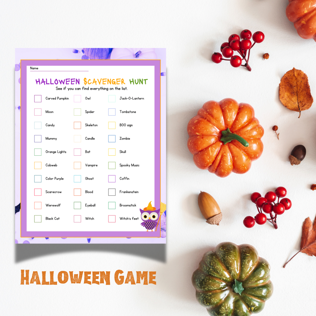 Printable Halloween Scavenger Hunt Game, Kids Activity Game-Halloween Party Game - Jassdigitalbasics # # Jassdigitalbasics