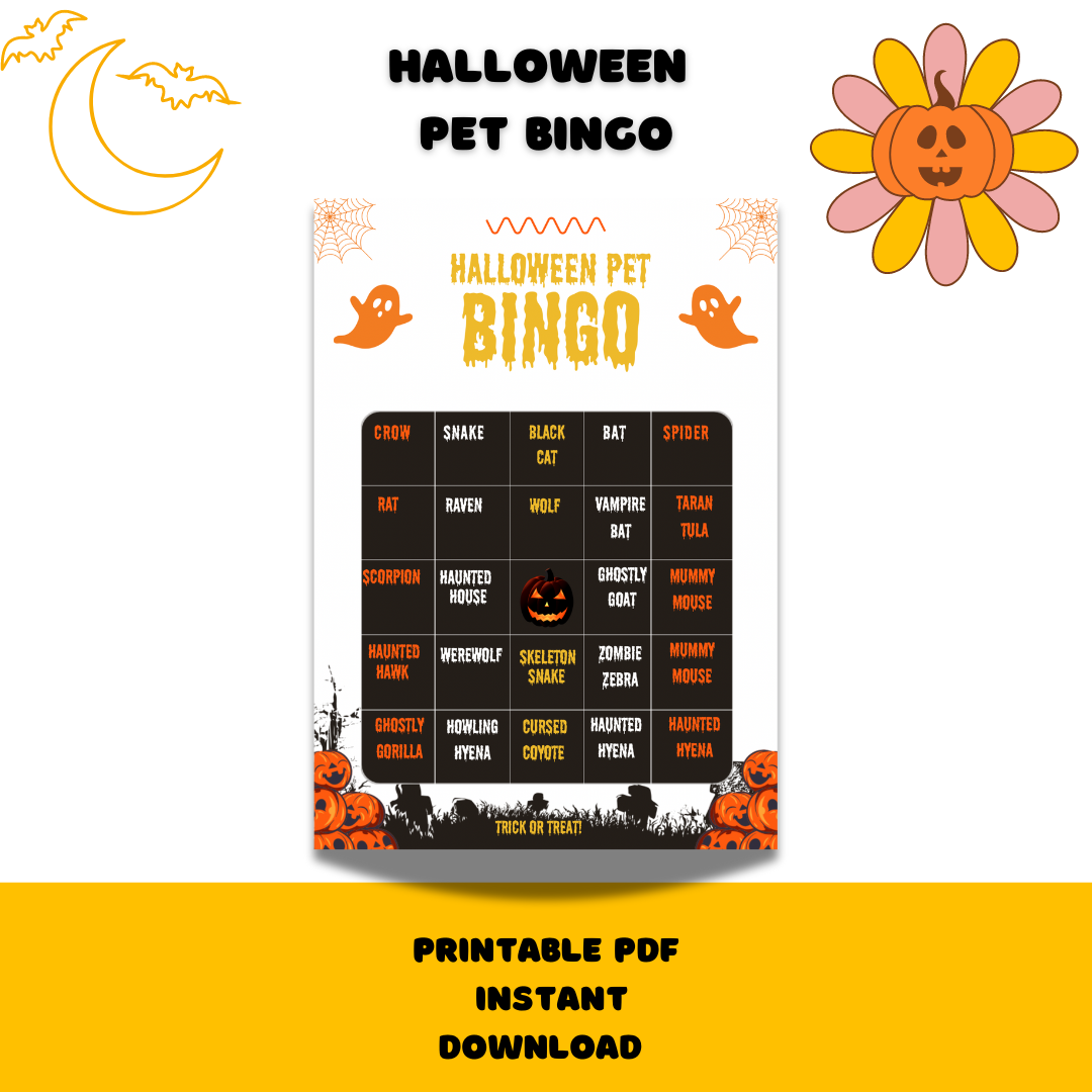 Halloween pet bingo card game- printable Game - Jassdigitalbasics # # Jassdigitalbasics