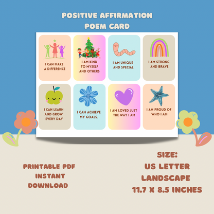 Printable Positive Affirmations poems card -motivation card - Jassdigitalbasics # #