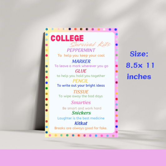 College Survival Kit Student Gift Tag Dorm Room-University Study Essentials Tag - Jassdigitalbasics # # Jassdigitalbasics