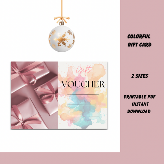 Modern Colorful Printable Gift Card-Customizable Digital Gift Certificate - Jassdigitalbasics # # Jassdigitalbasics