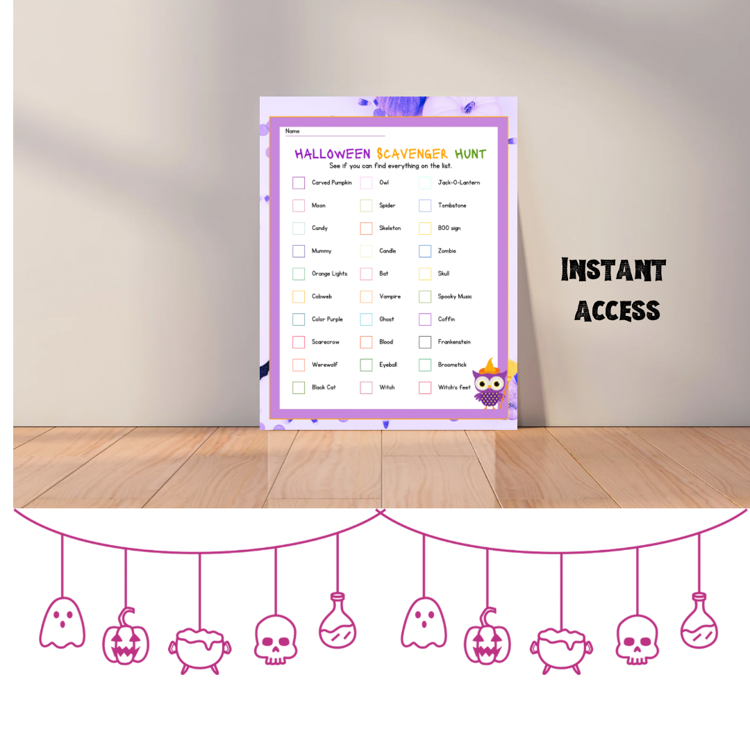 Printable Halloween Scavenger Hunt Game, Kids Activity Game-Halloween Party Game - Jassdigitalbasics # # Jassdigitalbasics