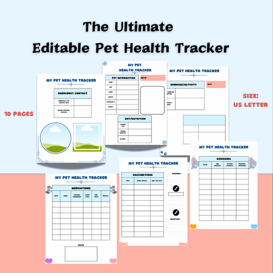 Editable Pet Health Tracker-Pet Tracking gift-Pet Health and Wellness Planner - Jassdigitalbasics # # Jassdigitalbasics