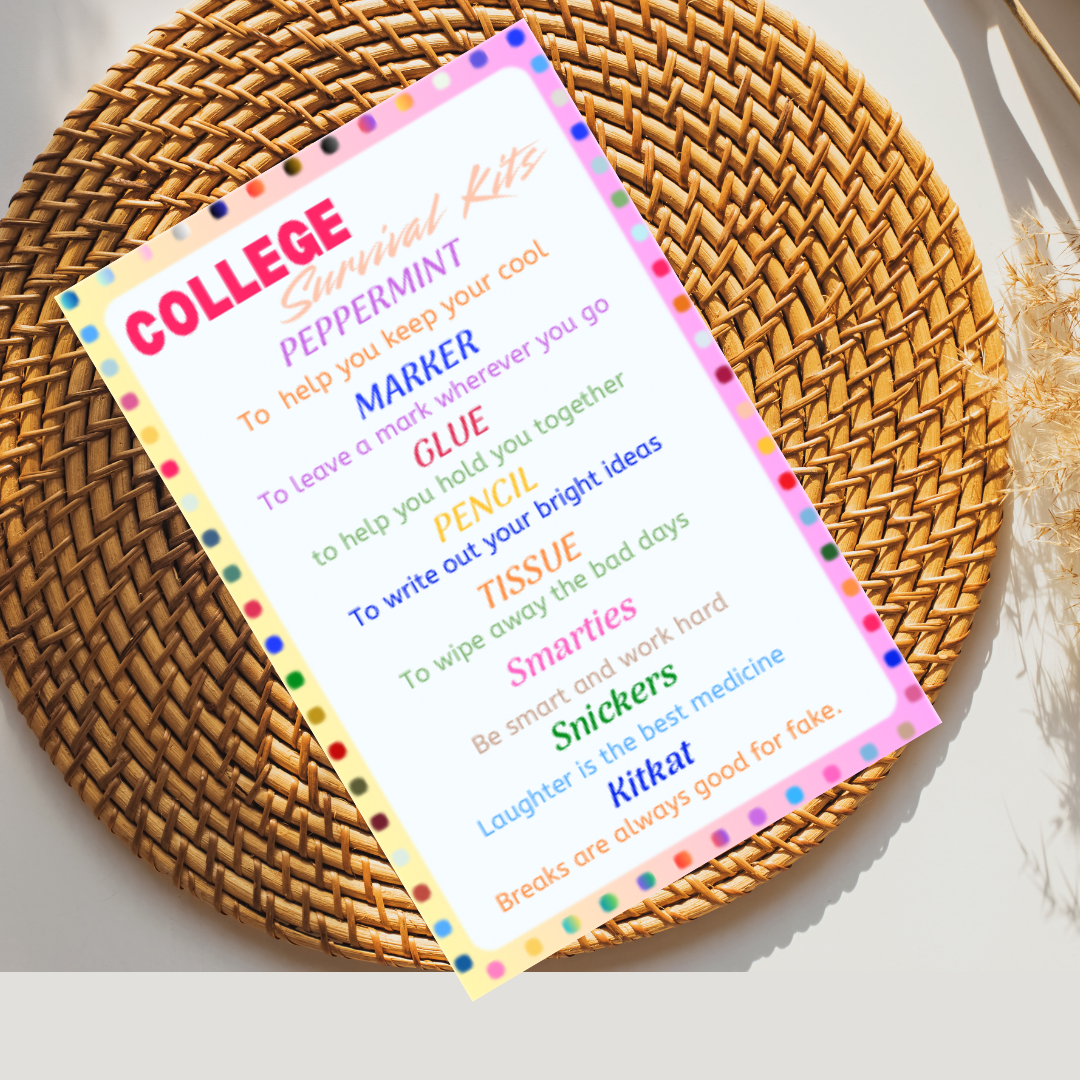 College Survival Kit Student Gift Tag Dorm Room-University Study Essentials Tag - Jassdigitalbasics # #