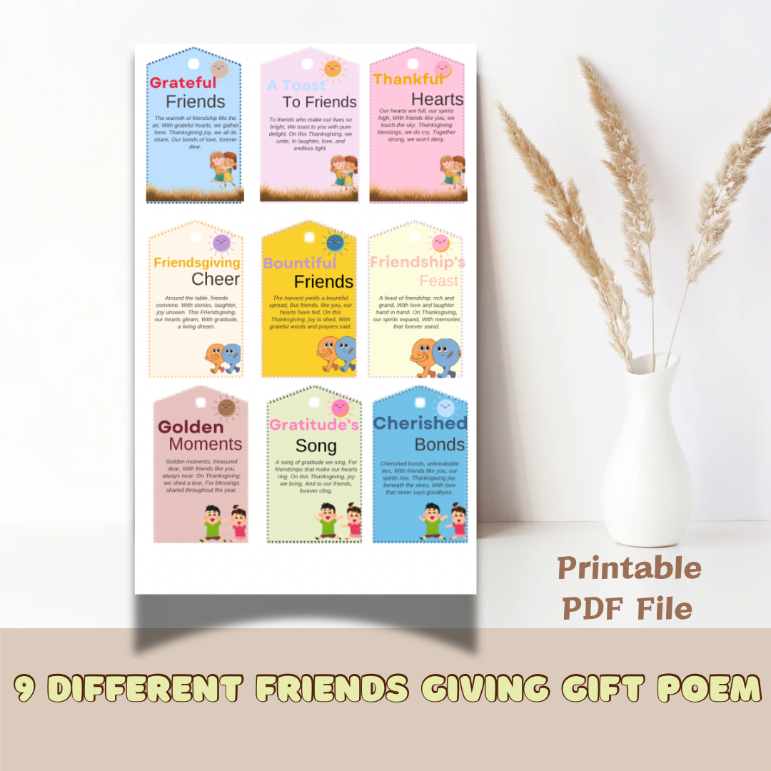 9 Different Friends Gift Poem Tags-Personalized Friendship Gift - Jassdigitalbasics # #