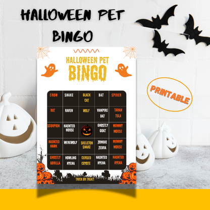 Halloween pet bingo card game- printable Game - Jassdigitalbasics # #