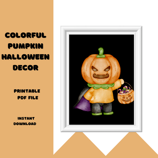 Colorful Pumpkin Halloween Print, Digital Wall Art Decor - Jassdigitalbasics # # Jassdigitalbasics