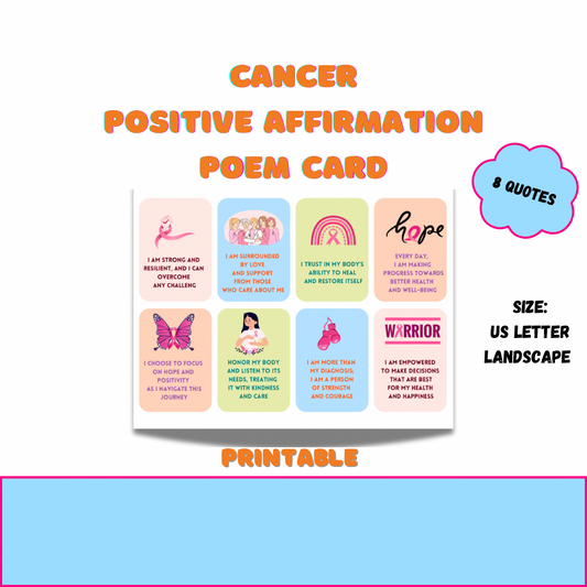 Cancer Printable Positive Affirmations poems -Empower kid affirmative card - Jassdigitalbasics # # Jassdigitalbasics