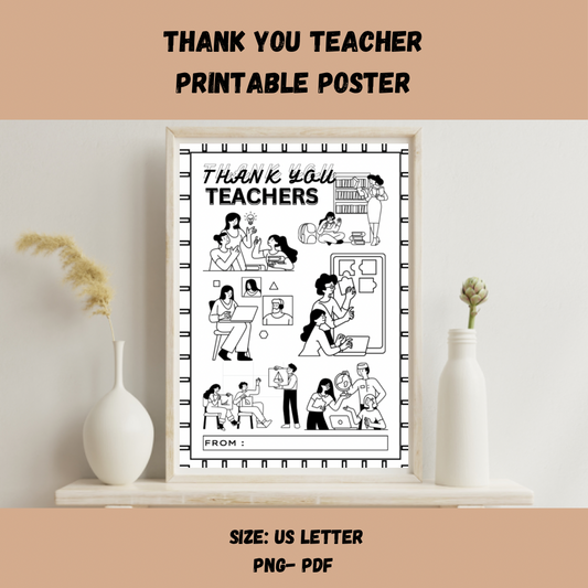 Printable Thank You Poster for Teacher-Appreciation Week Sign - Jassdigitalbasics # # Jassdigitalbasics