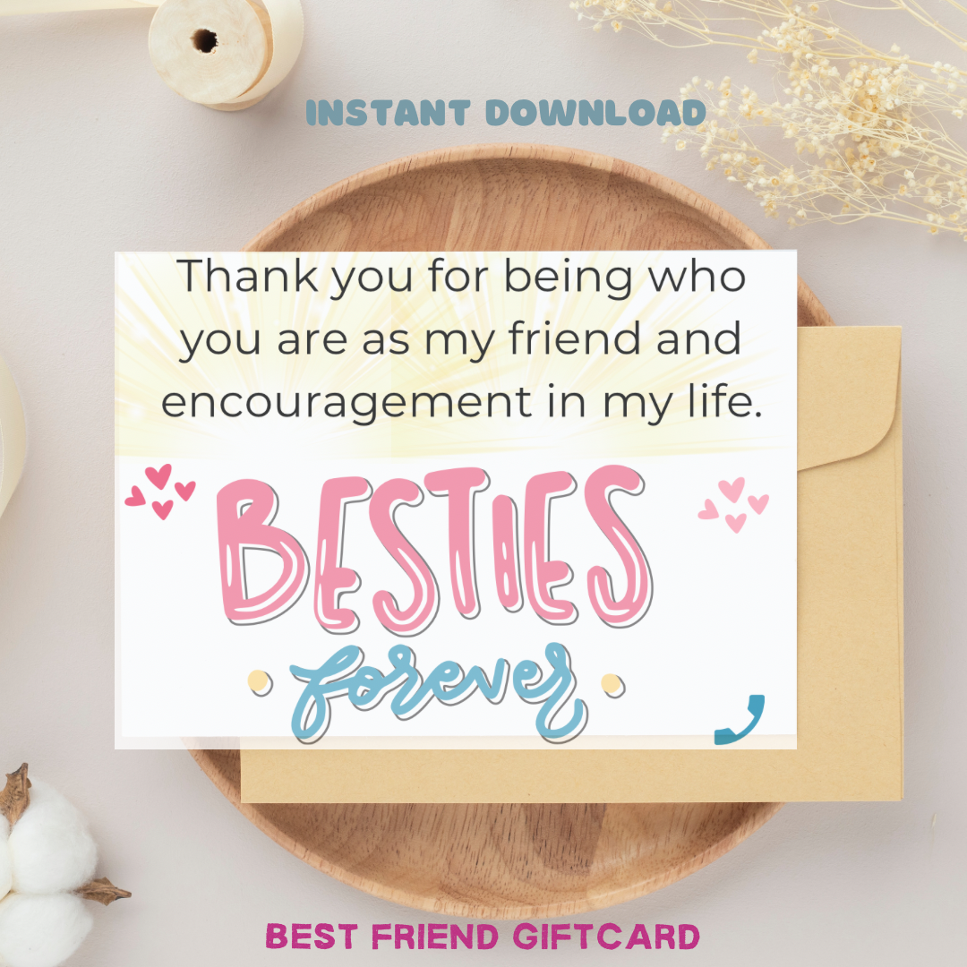 Friendship Gift Card Printable, Best Friend Gift-Digital Friendship Card - Jassdigitalbasics # # Jassdigitalbasics