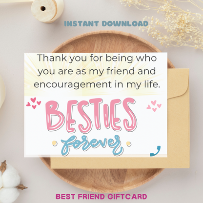 Friendship Gift Card Printable, Best Friend Gift-Digital Friendship Card - Jassdigitalbasics # #