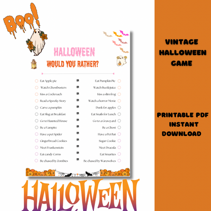 Halloween games printable-Would you Rather vintage -Digital Game for family party - Jassdigitalbasics # #