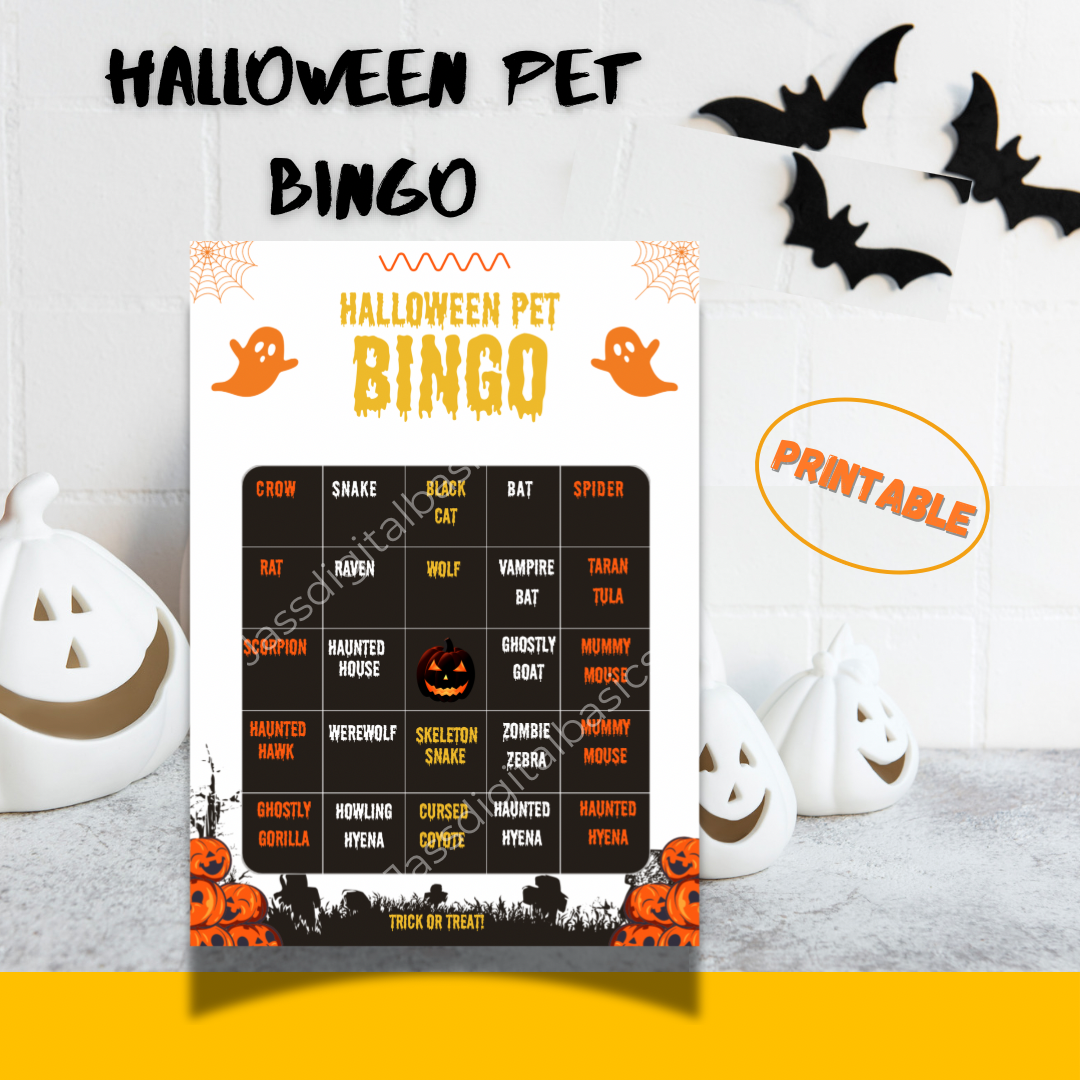 Halloween pet bingo card game- printable Game - Jassdigitalbasics # #