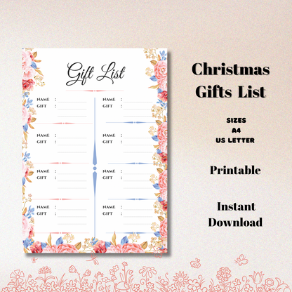 Adult Christmas Gift List Organizer-Holiday Wish List Tracker-Gift Planner - Jassdigitalbasics # #