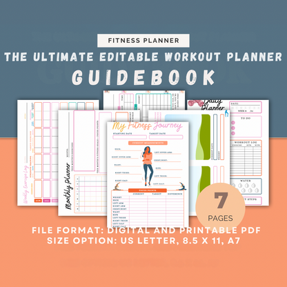 Editable fitness planner, workout tracker-weight loss-body fitness - Jassdigitalbasics # #