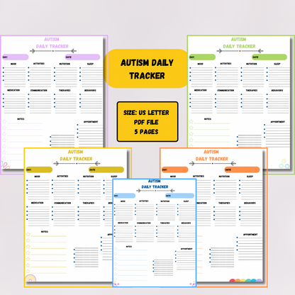 Printable Autism Daily Log-Autism Day Tracker - Jassdigitalbasics # #