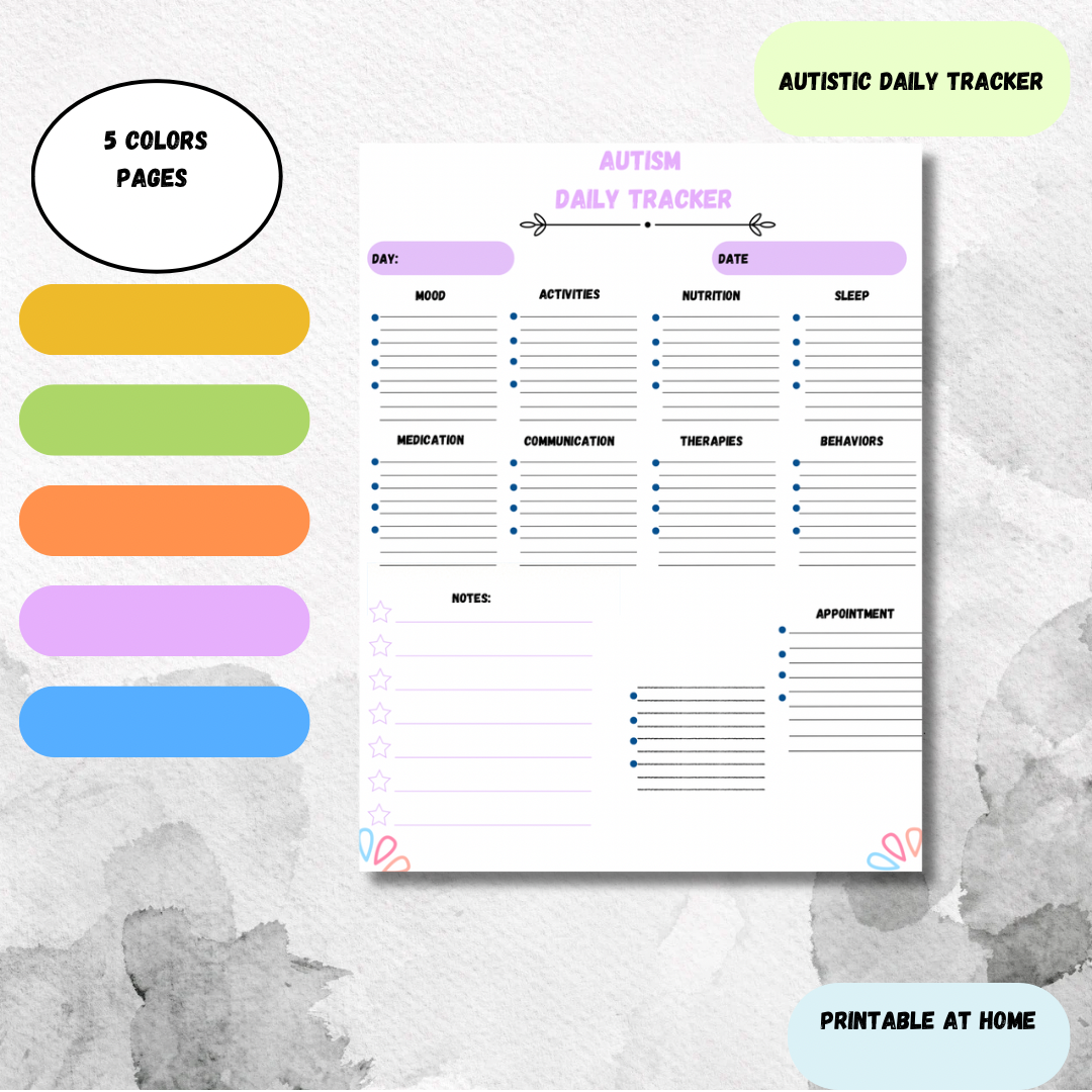 Printable Autism Daily Log-Autism Day Tracker - Jassdigitalbasics # # Jassdigitalbasics