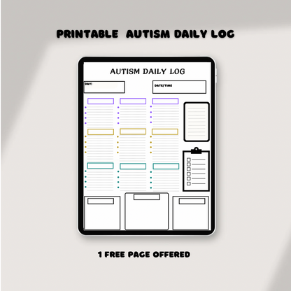 Printable Autism Daily Log, Autism Day Tracker, Autism Log Book - Jassdigitalbasics # #