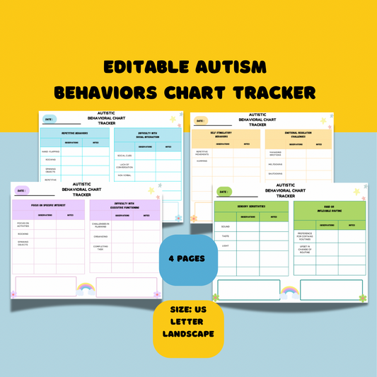 Editable Autistic Behavioral Tracker,Checklist Printable - Jassdigitalbasics # # Jassdigitalbasics