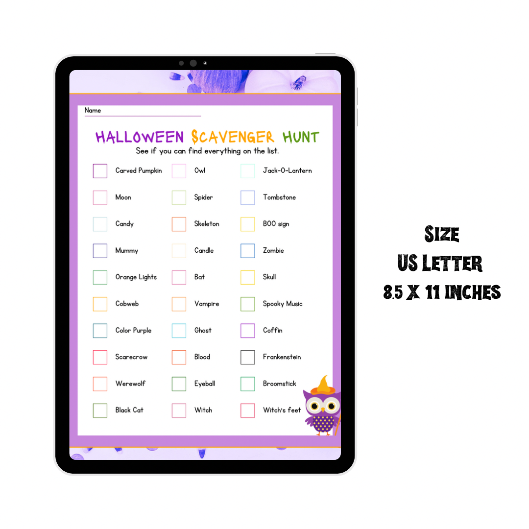 Printable Halloween Scavenger Hunt Game, Kids Activity Game-Halloween Party Game - Jassdigitalbasics # # Jassdigitalbasics