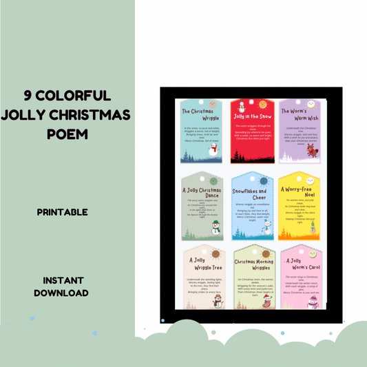 9 Set of Colorful Jolly Christmas Poem Postcard Tags-Festive Gift Tags - Jassdigitalbasics # # Jassdigitalbasics