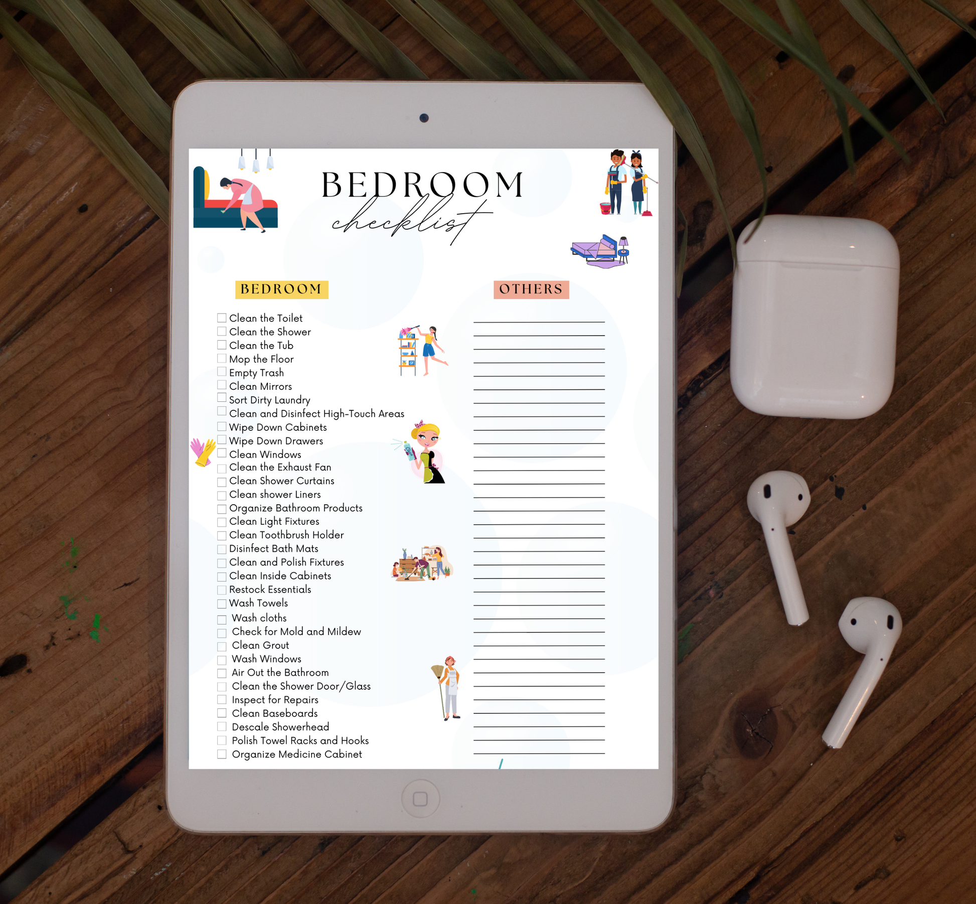 Editable Elegant Cleaning Check list Bundle, Bathroom, living room, bedroom, kitchen - Jassdigitalbasics # #