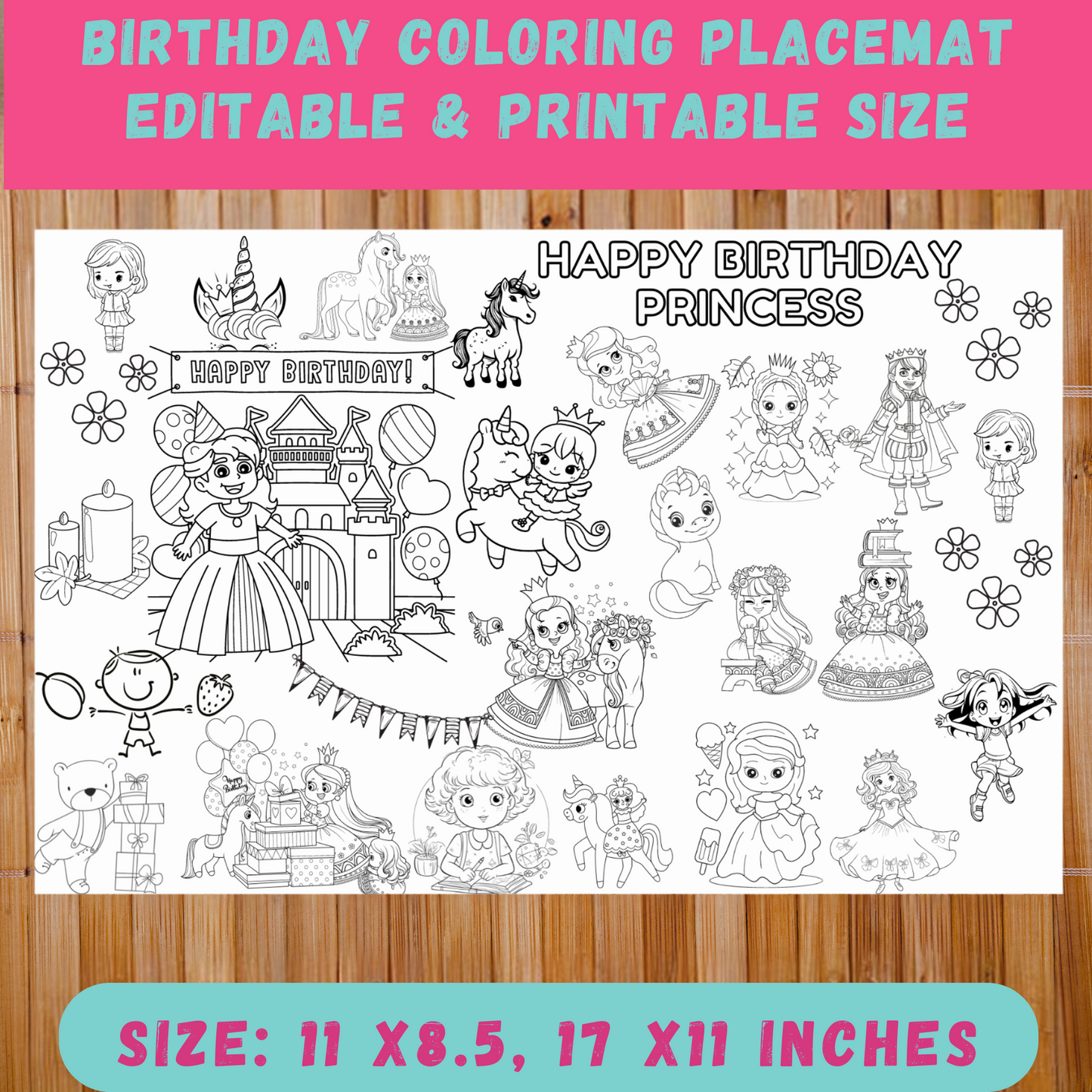 Editable Birthday Coloring Placemat-Kids Activity Mat-Washable Mat - Jassdigitalbasics # # Jassdigitalbasics