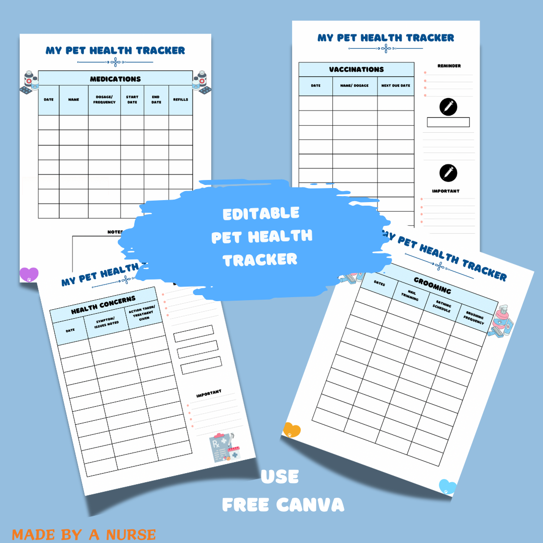 Editable Pet Health Tracker-Pet Tracking gift-Pet Health and Wellness Planner - Jassdigitalbasics # # Jassdigitalbasics