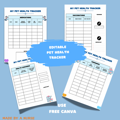Editable Pet Health Tracker-Pet Tracking gift-Pet Health and Wellness Planner - Jassdigitalbasics # #