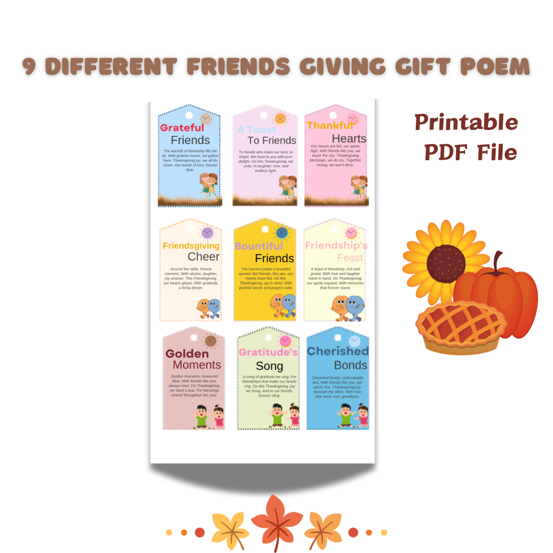 9 Different Friends Gift Poem Tags-Personalized Friendship Gift - Jassdigitalbasics # # Jassdigitalbasics